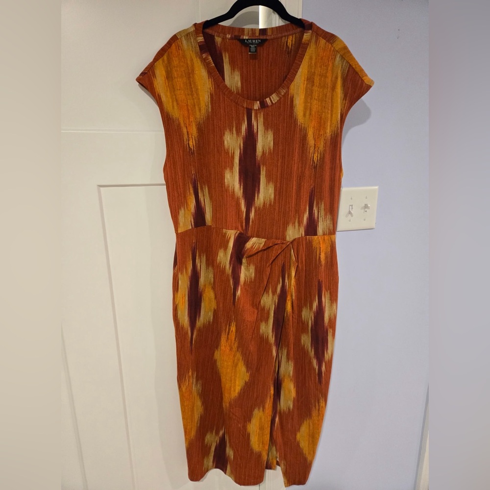 Ralph Lauren Rust and Mustard Ikat Midi Dress